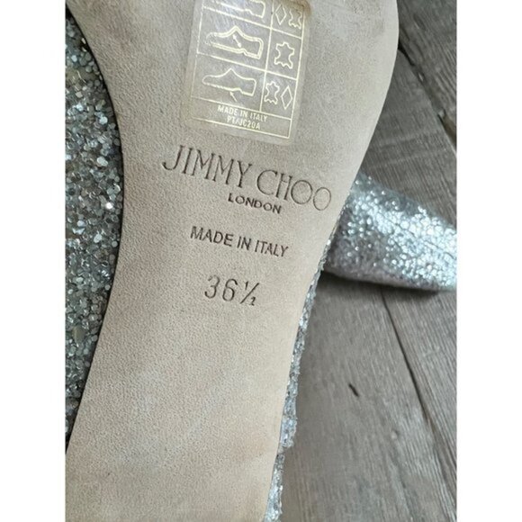 Jimmy Choo Platinum Crystal Myan 45mm Glittered Leather Ankle Boots Size 36.5 - Picture 9 of 12